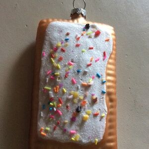 Faux Pop-Tart Ornament 4x2-1/2" White Glazed With Sprinkles